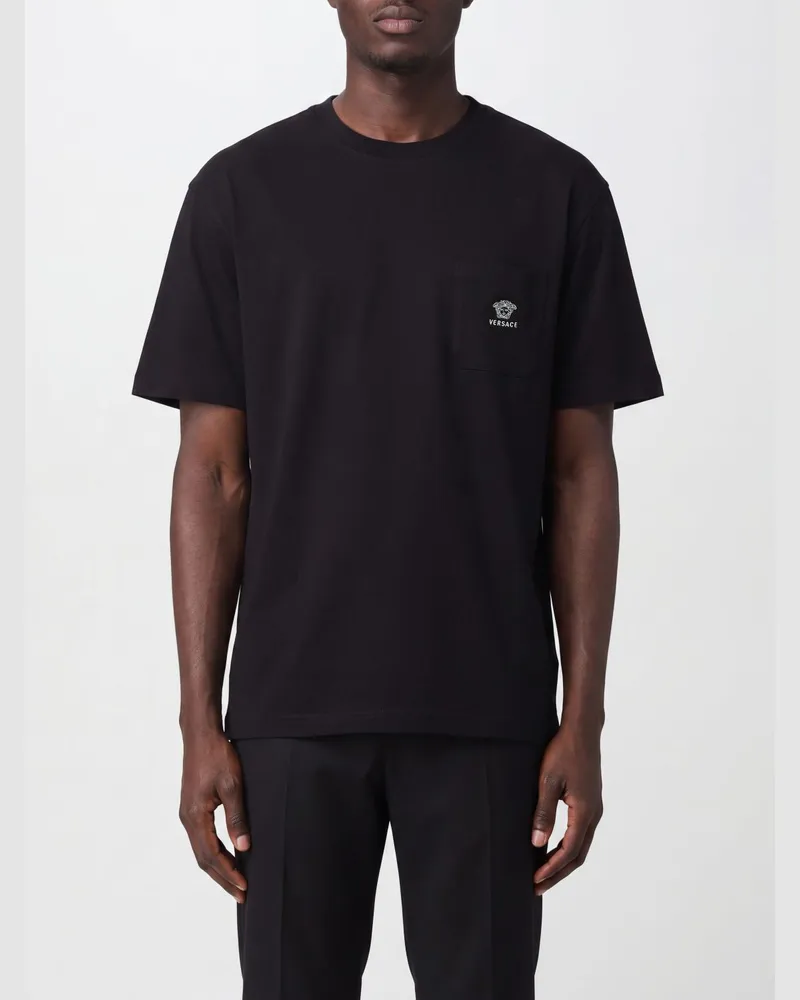 Versace Relaxed-Fit-T-Shirt aus Baumwolle von mit Medusa-Logo und aufgesetzter Tasche Schwarz