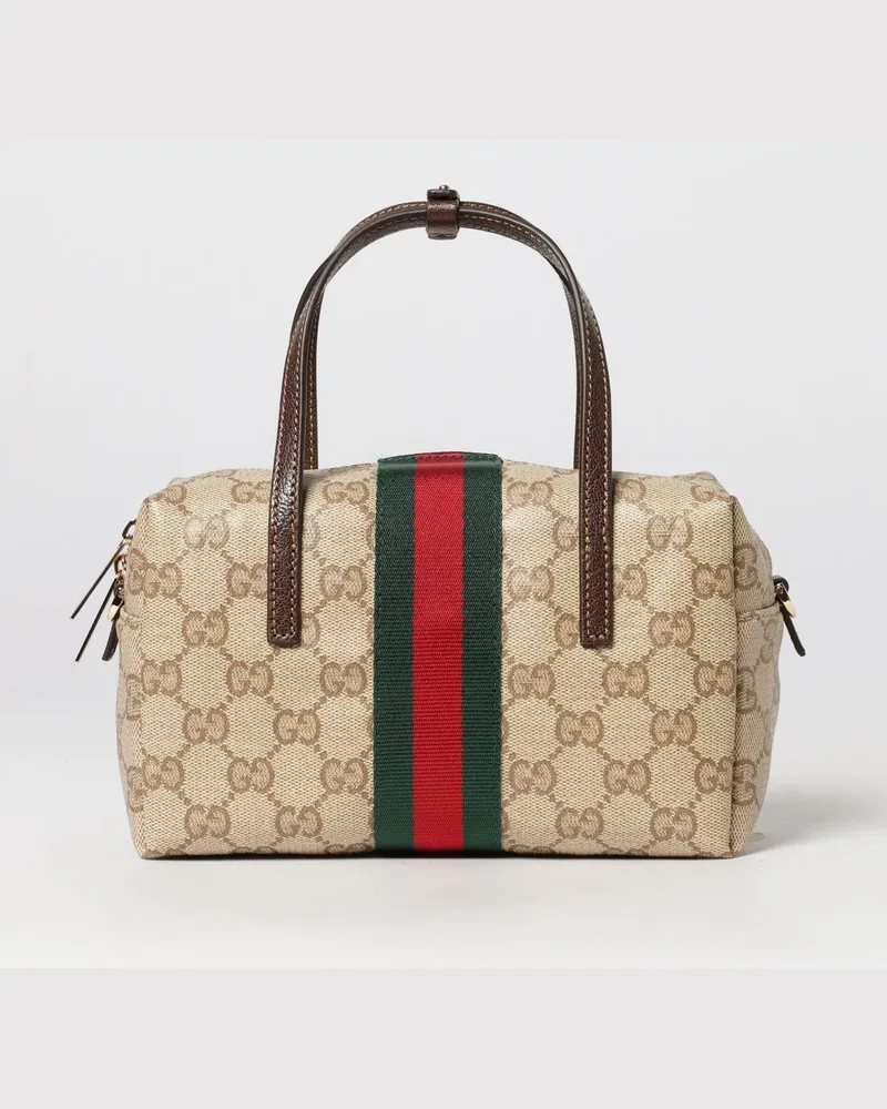 Gucci Mini-Handtasche aus GG Supreme-Stoff mit doppeltem Ledergriff Beige