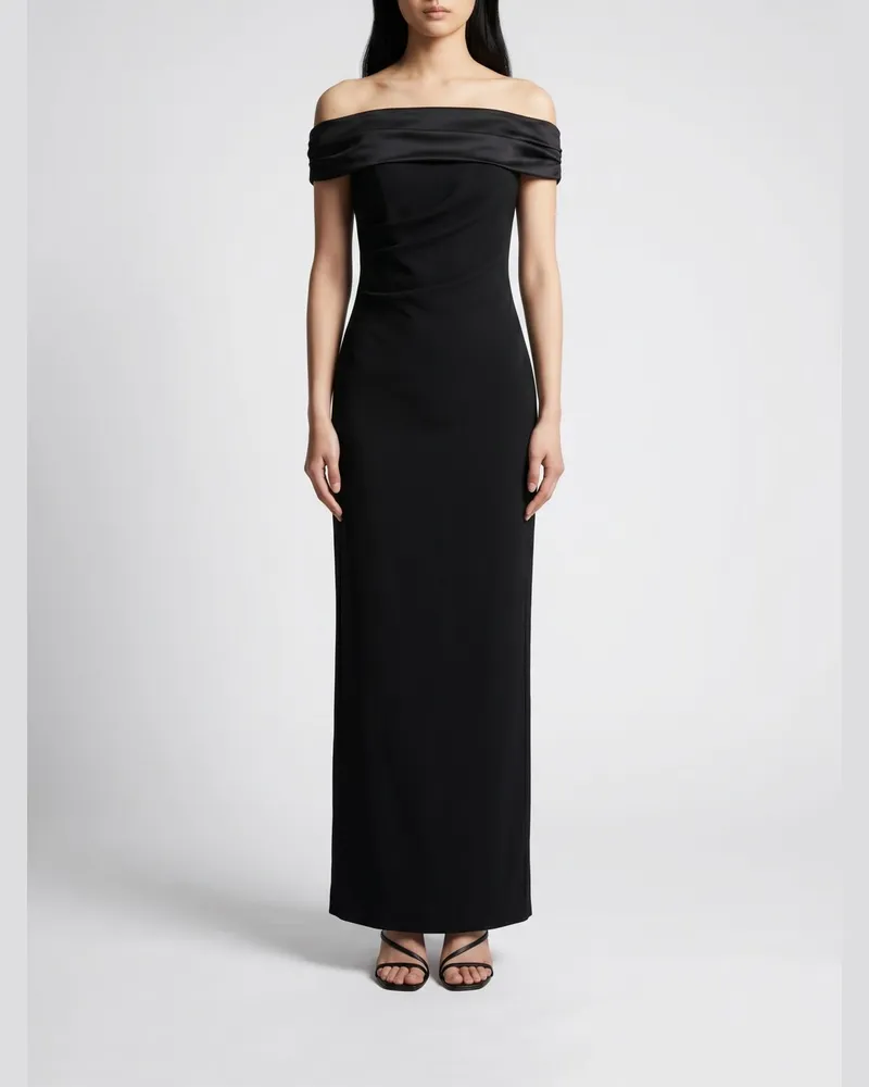 Solace London Langes Abendkleid Adele aus Satin mit Carmen-Ausschnitt und Drapierung Schwarz