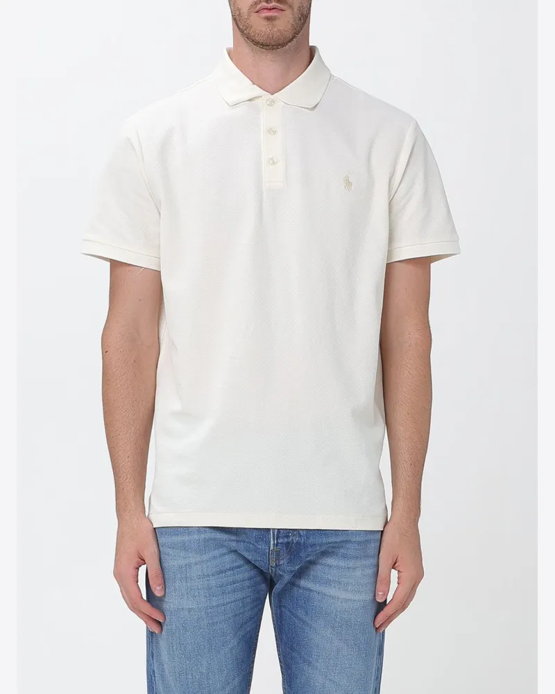 Ralph Lauren Kurzärmeliges Baumwollstrick-Polohemd mit gesticktem Pony-Logo Cream