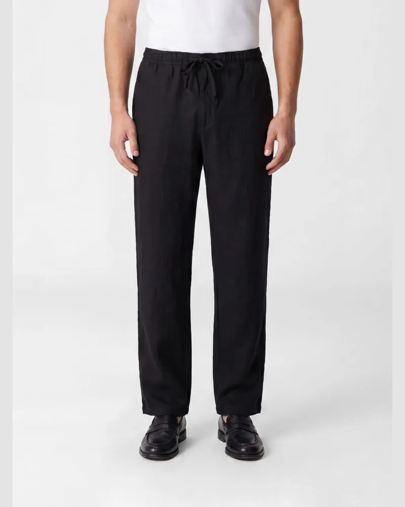 120% Lino Gerade geschnittene Leinenhose mit elastischem Kordelzugbund Schwarz