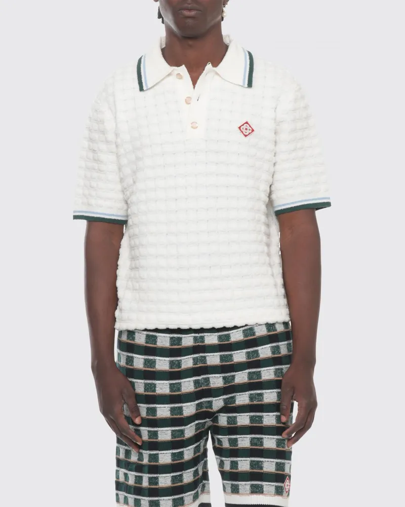 Casablanca Paris Kurzärmeliges gestricktes Woll-Poloshirt mit gesticktem Logo Weiß