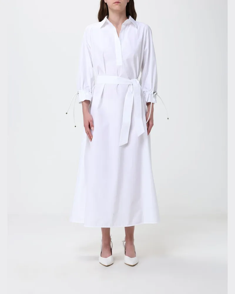 Max Mara Midi-Hemdblusenkleid aus Baumwollpopeline mit Bindegürtel Weiß
