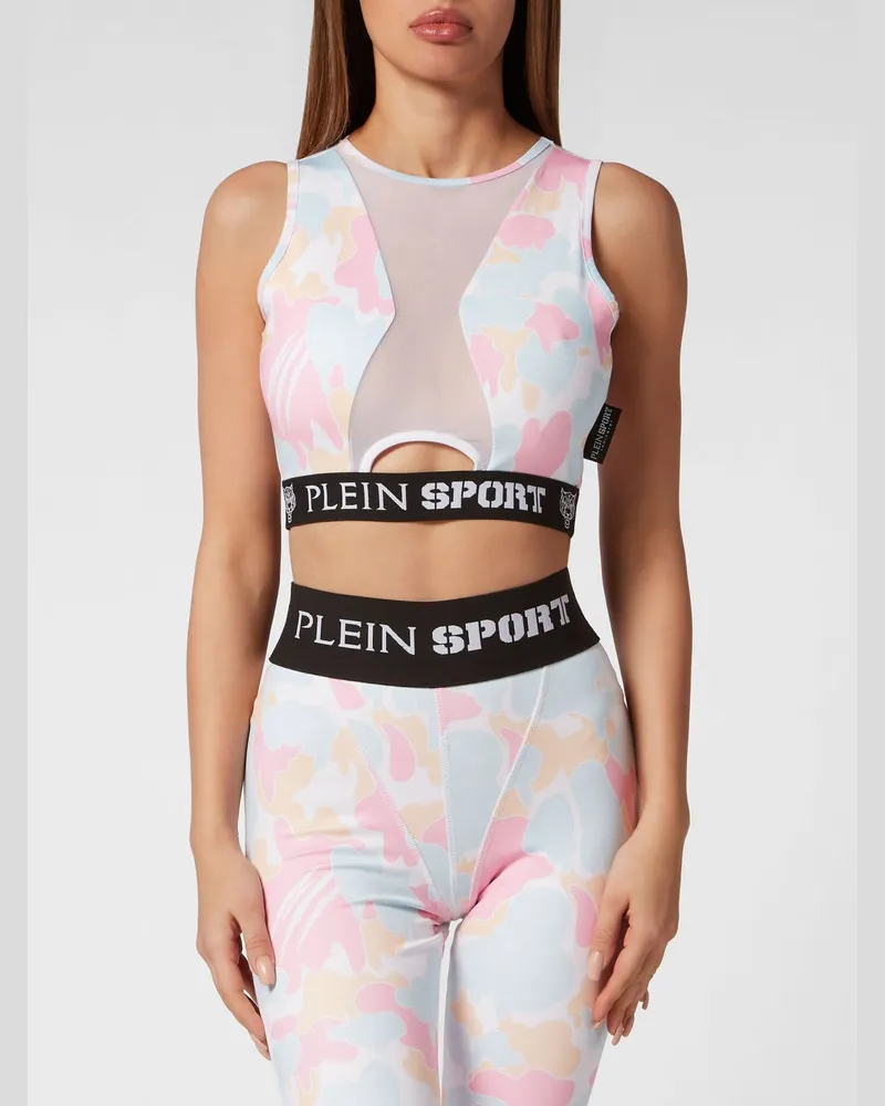 Philipp Plein Gekürztes Jersey-Top mit Camouflage-Print und Logo Blau