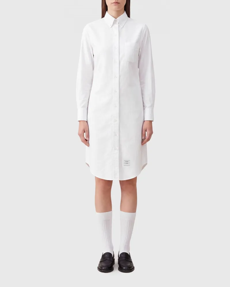 Thom Browne Mini-Hemdblusenkleid aus Baumwollpopeline mit Button-Down-Kragen Weiß