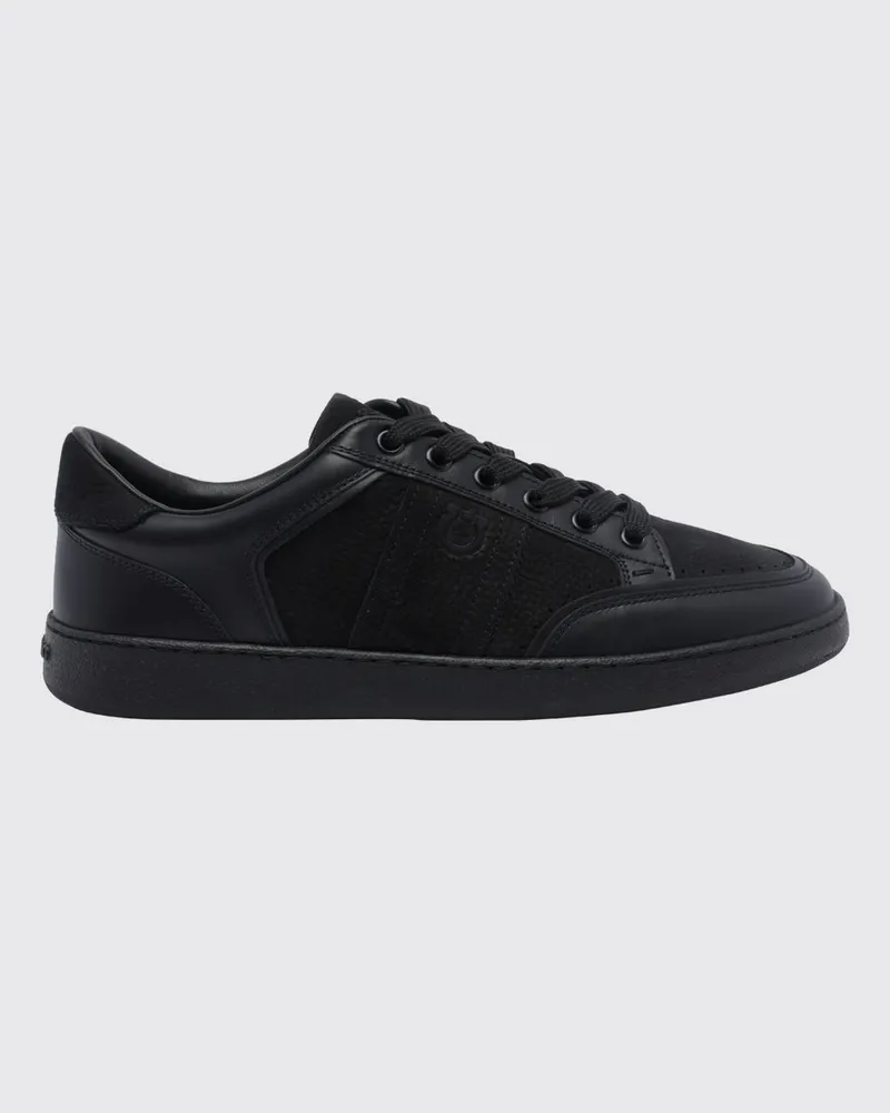 Ferragamo Low-Top-Sneaker aus Kalbsleder und Nubuk mit Gancini-Logo Schwarz