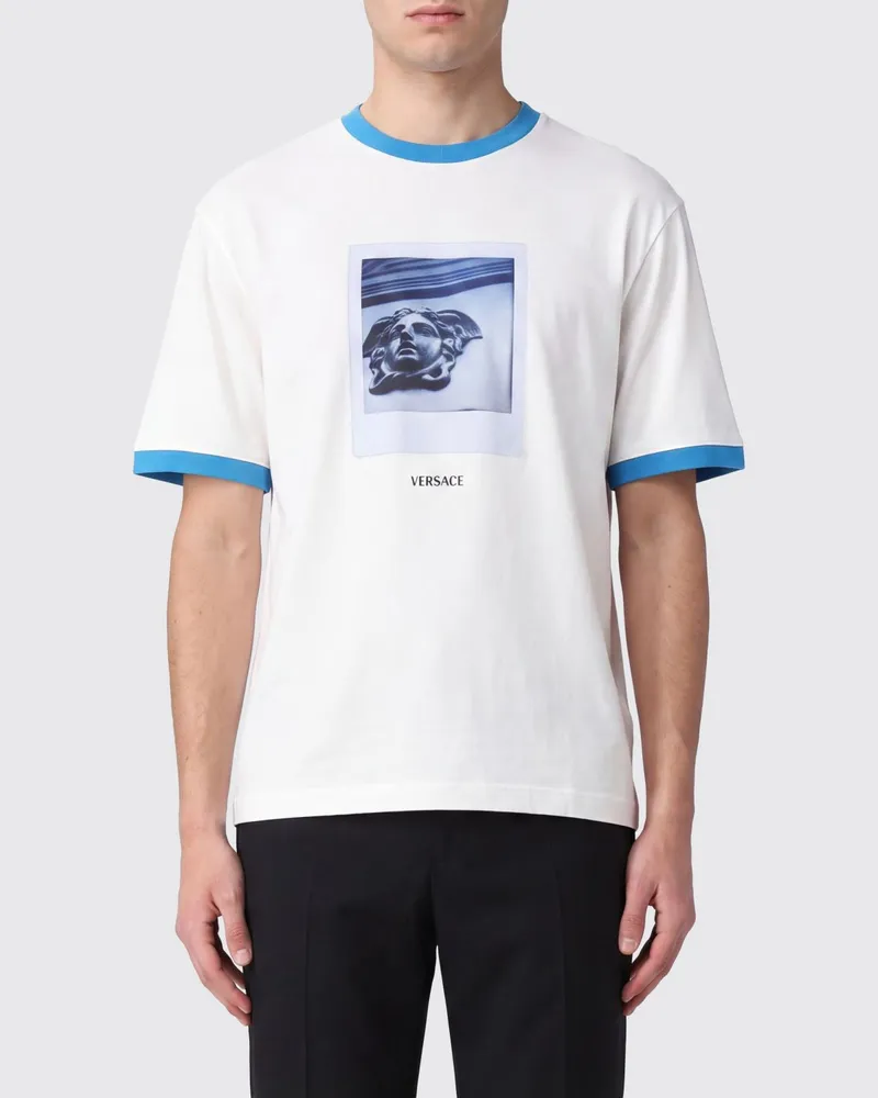 Versace Baumwoll-T-Shirt mit Grafikdruck und Logo auf der Rückseite Weiß