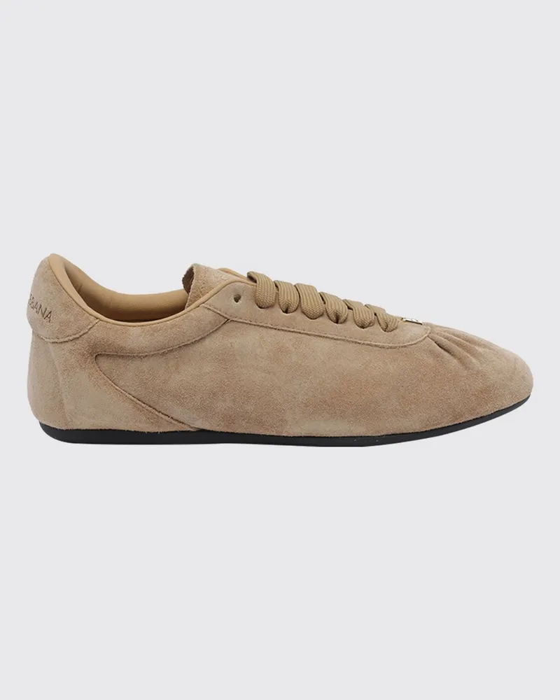 Dolce & Gabbana DOLCE  GABBANA Dolce & Gabbana Low-Top-Sneaker aus Veloursleder mit geprägtem Logo Beige