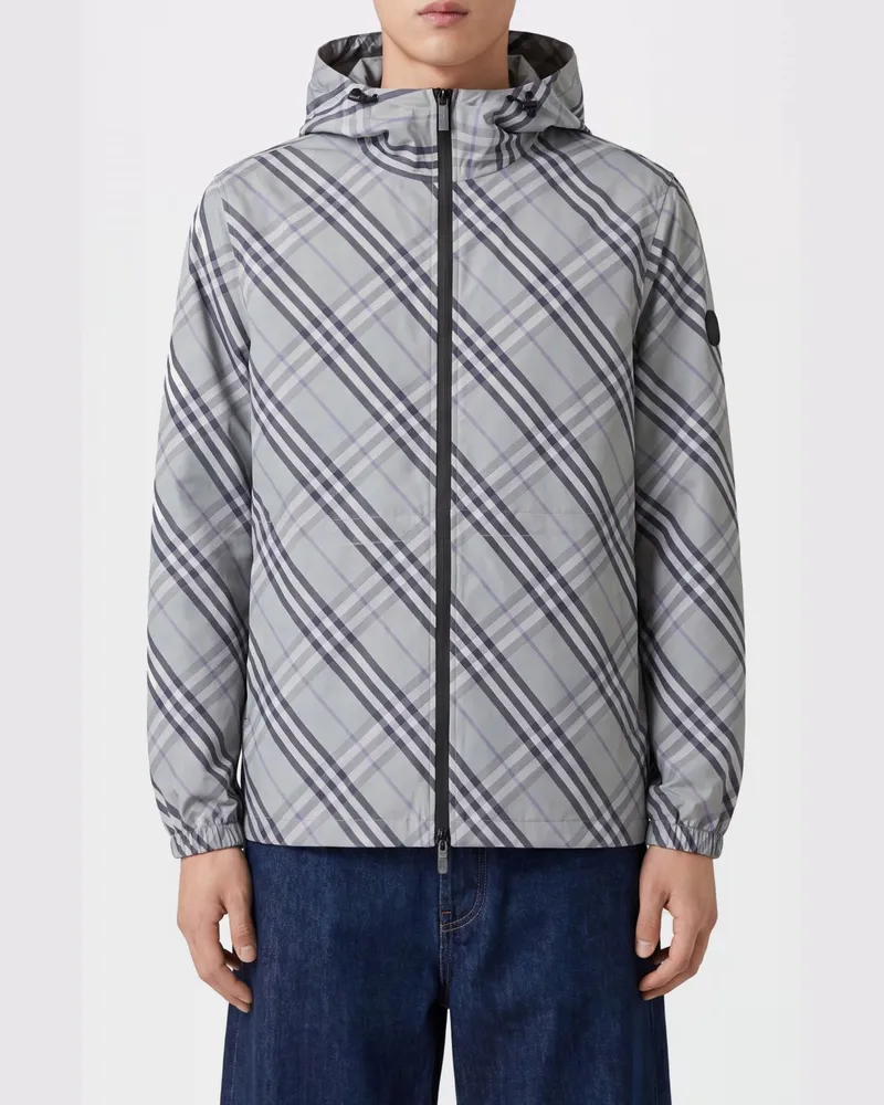 Burberry Kapuzen-Windjacke aus Funktionsstoff mit Check-Muster Grau