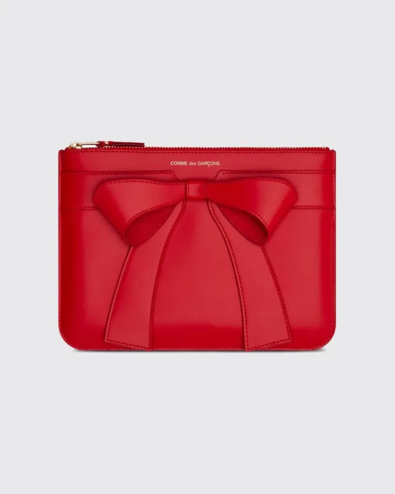Comme des Garçons Große Lederbrieftasche mit Schleifen-Print Rot