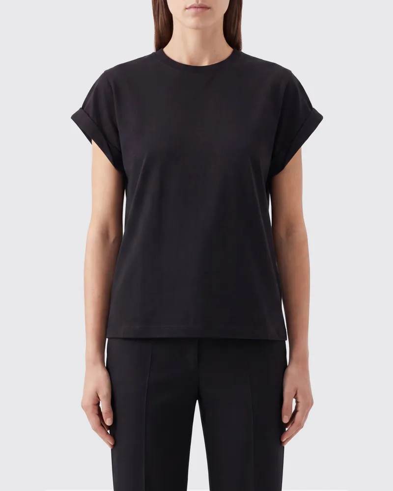 Victoria Beckham Rundhals-T-Shirt aus Baumwolle mit kurzen Ärmeln und überschnittenen Schultern Schwarz