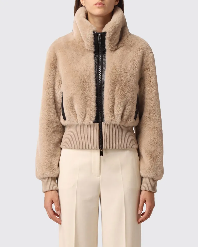 Pinko Hochgeschlossene Jacke aus Kunstpelz mit Reißverschluss und elastischen Bündchen Ecru