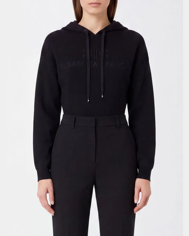 Elisabetta Franchi Jersey-Kapuzenpullover mit gesticktem Logo Schwarz