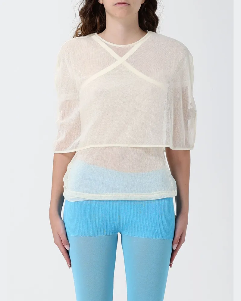 Paloma Wool Kurzärmeliges V-Ausschnitt-Top aus einer Baumwollmischung Beige