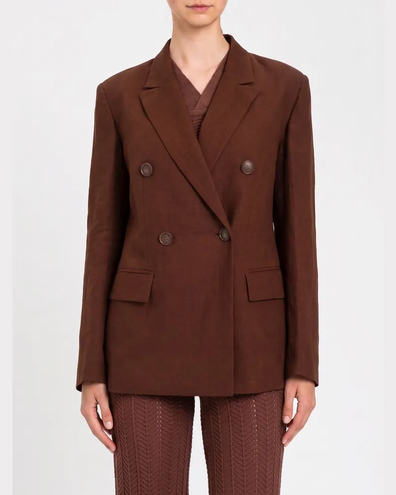Twin-Set Zweireihiger Blazer aus Leinenmischung Braun