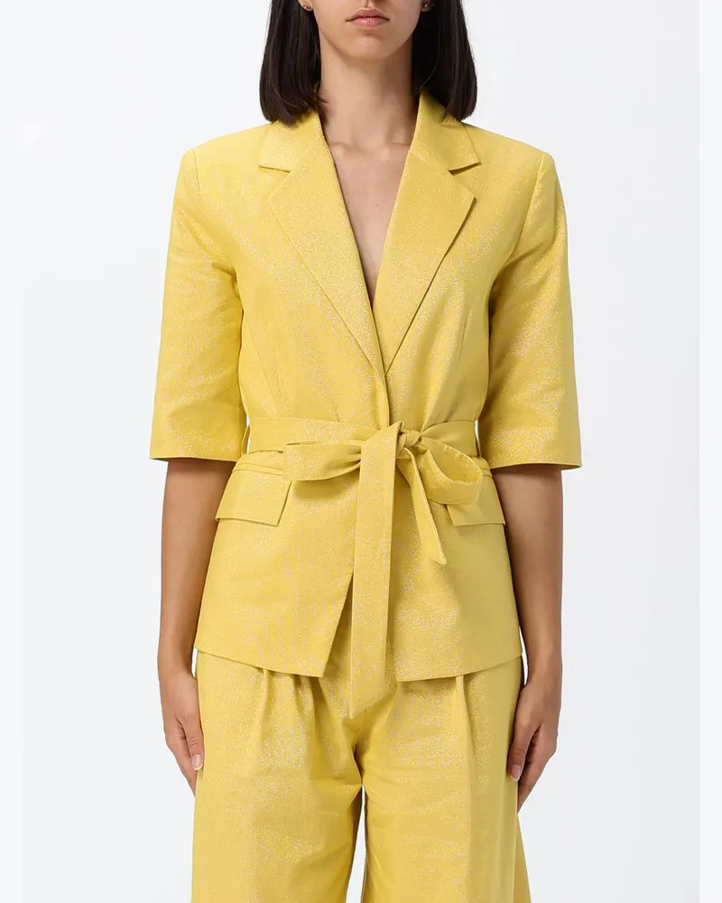 Twin-Set Blazer im Robenstil aus Leinen-Baumwoll-Mischung mit Taillengürtel Gelb