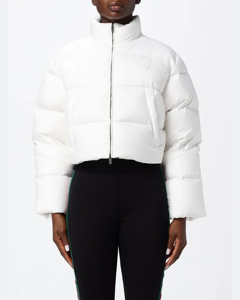 Gucci Gesteppte Cropped-Jacke aus Polyester mit hohem Kragen und Reißverschluss Weiß