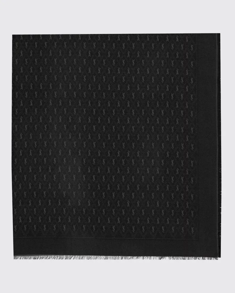 Saint Laurent Schal aus Woll-Seiden-Mischung mit YSL-Monogramm-Jacquard Schwarz