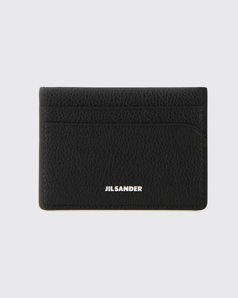 Jil Sander Kartenetui aus genarbtem Kalbsleder mit laminiertem Logo und vier Fächern Schwarz