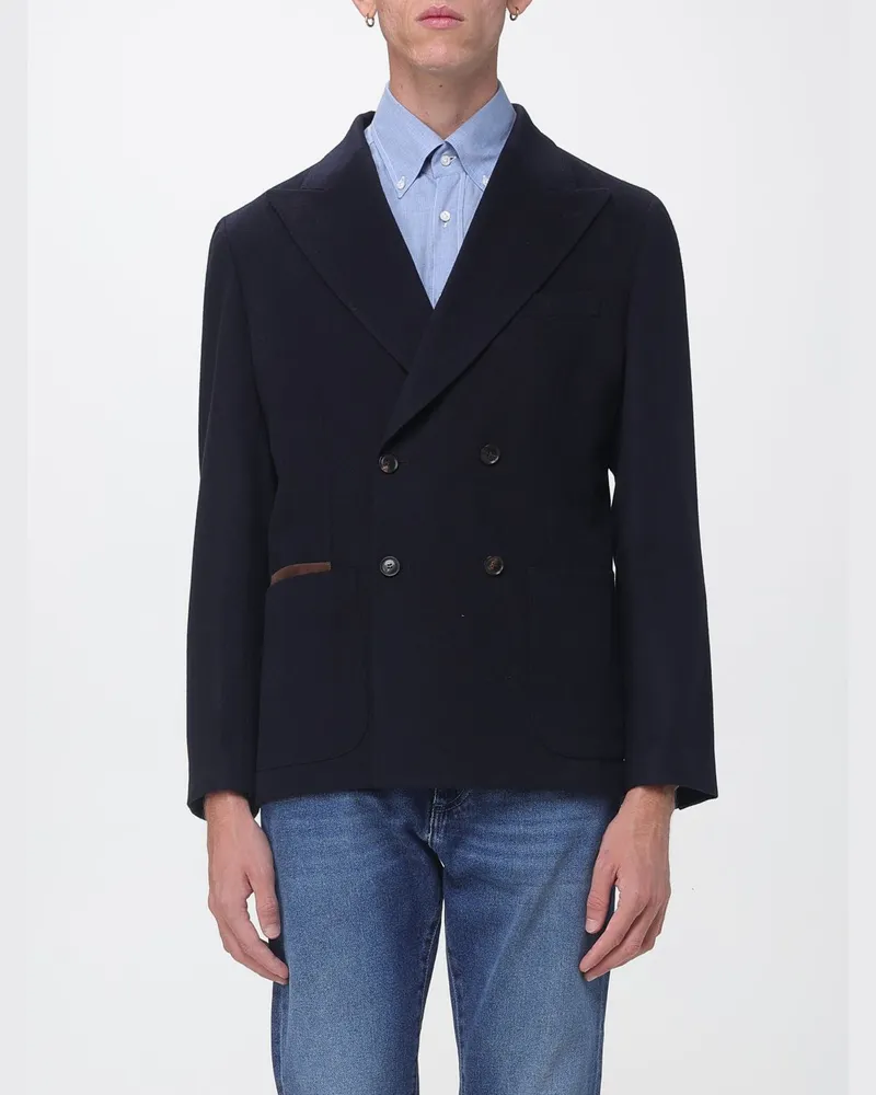 Luciano Barbera Zweireihiger Blazer aus reiner Wolle mit Paspeltaschen Blau