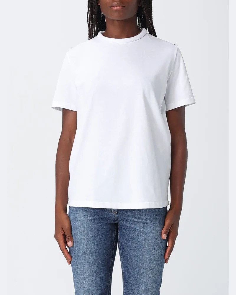 Elisabetta Franchi Baumwoll-T-Shirt mit metallischem Logo und Rückenverschluss Weiß