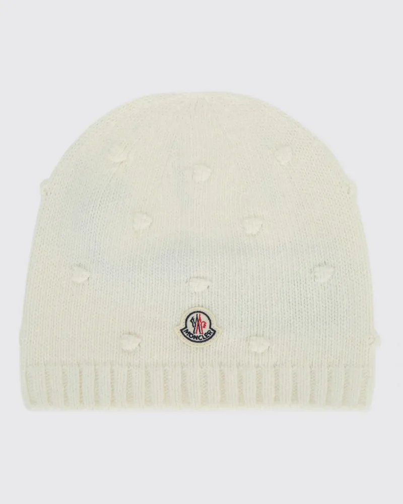 Moncler Mädchen-Beanie aus gerippter Wolle und Kaschmir mit Bommel Cream