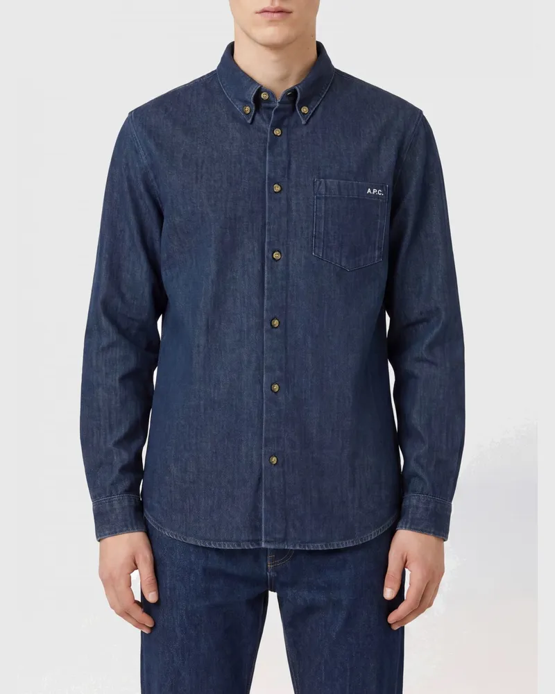 A.P.C. Slim-Fit-Hemd aus Baumwolldenim mit Button-Down-Kragen Blau