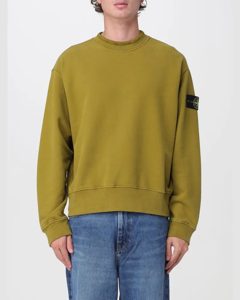 Stone Island Baumwoll-Sweatshirt mit Rundhalsausschnitt und Kompass-Logo-Patch am Ärmel Military