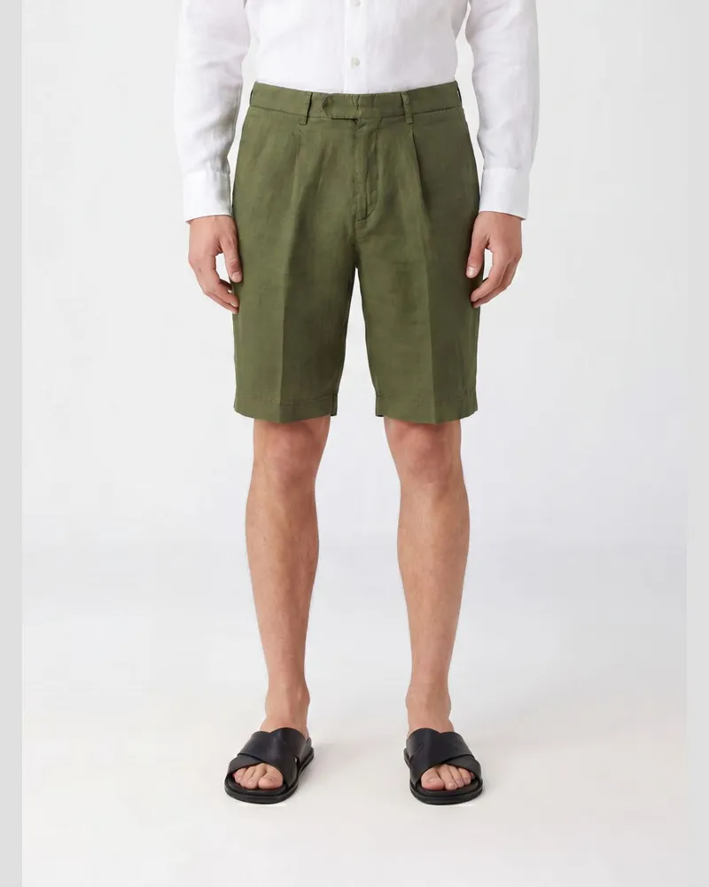 Boglioli Knielange, maßgeschneiderte Leinen-Shorts mit Eingrifftaschen Kaki