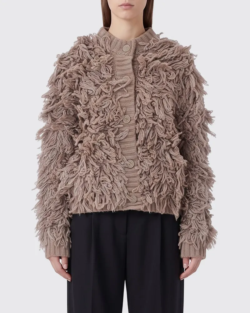 Liu Jo Wollmisch-Cardigan mit Rundhalsausschnitt, Stickerei und Fransenapplikationen Beige