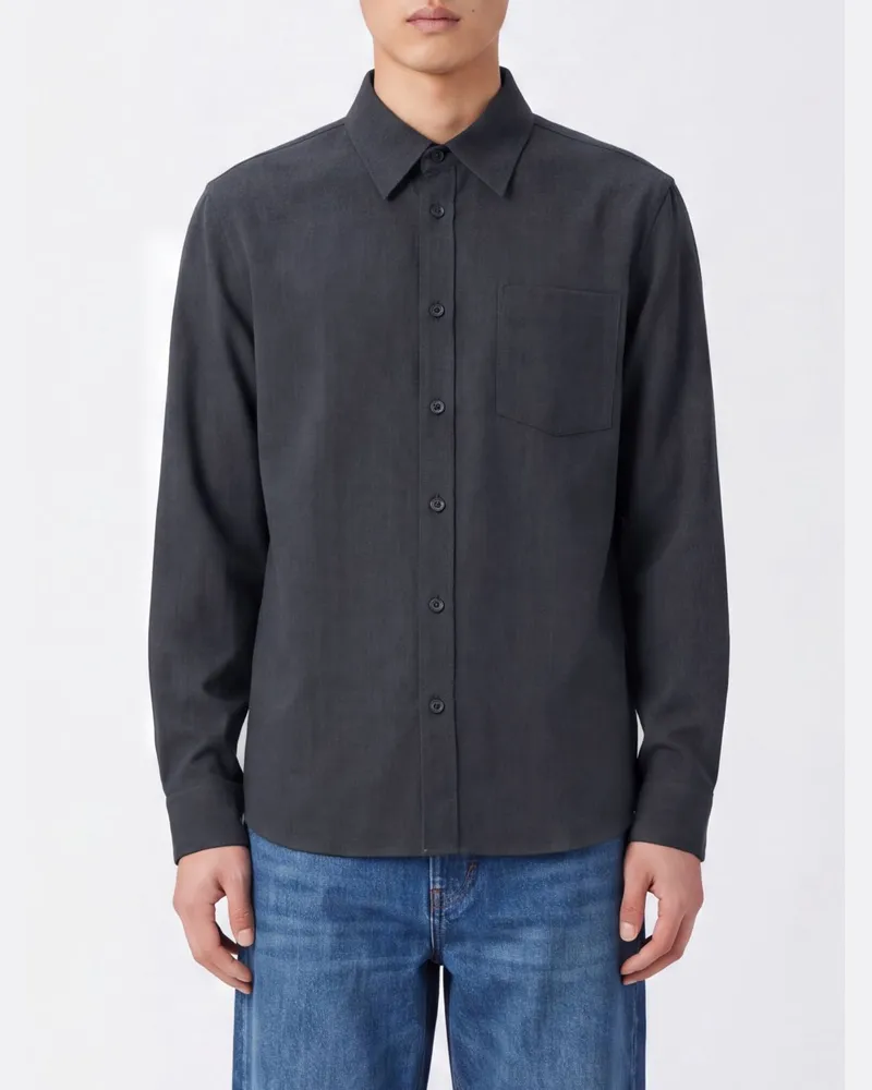 A.P.C. Graue Hemdjacke aus Wollmischung von mit aufgesetzten Taschen Grau