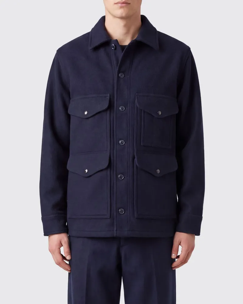Filson Einreihiger Kurzmantel aus 100% Wolle mit aufgesetzten Taschen Blau