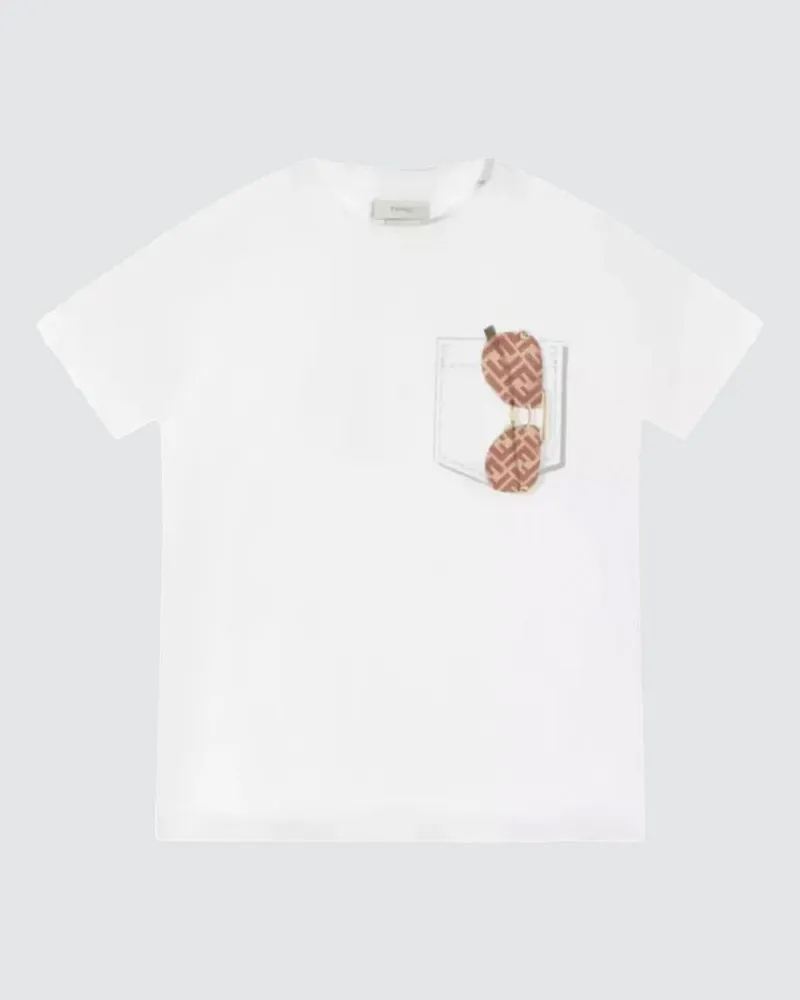 Fendi Jungen T-Shirt aus Baumwolle mit Grafikdruck und Rundhalsausschnitt Weiß