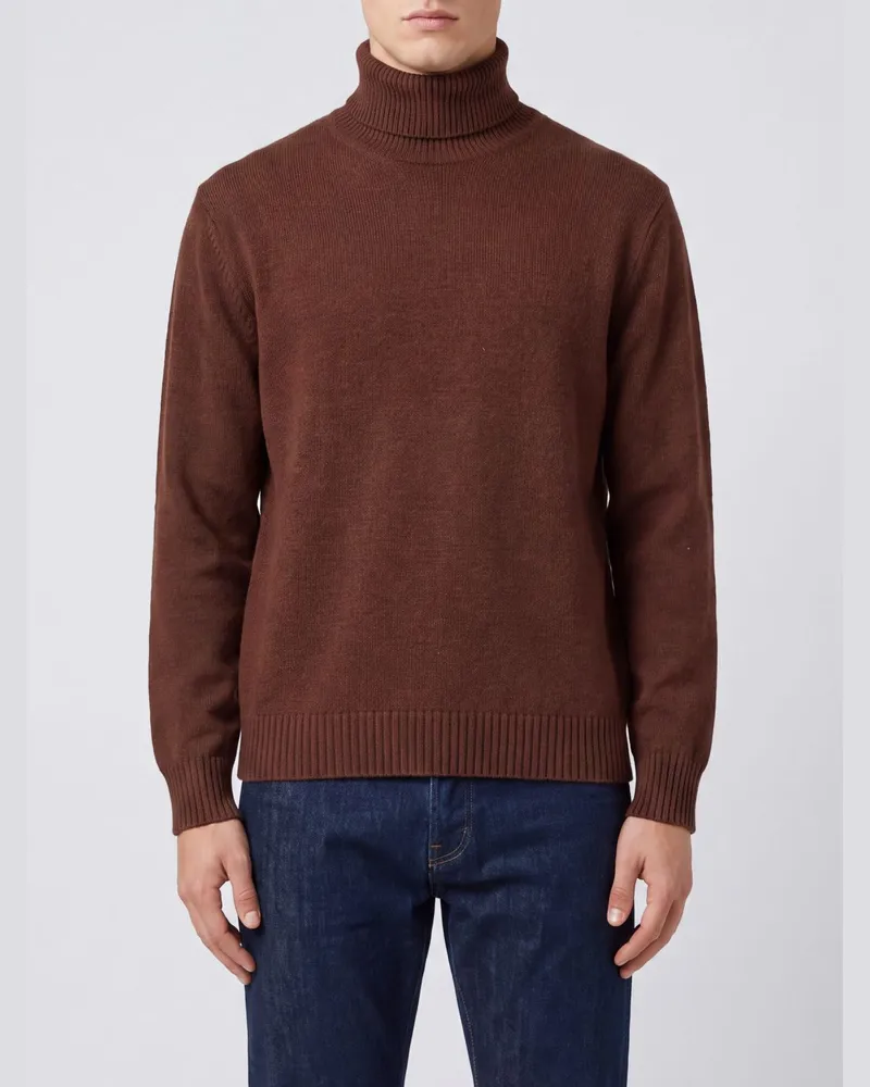 Ballantyne Rollkragenpullover aus reiner Merinowolle mit Rippbündchen Braun