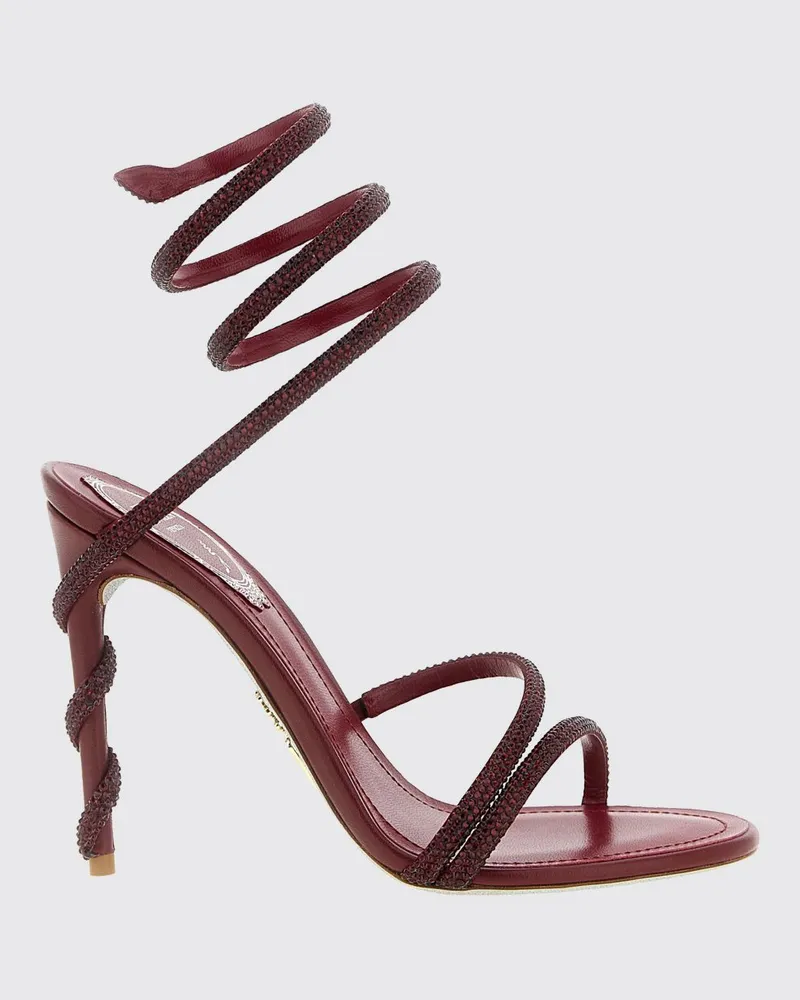 René Caovilla Margot hohe Satin-Sandalen mit Schlangenriemen und Strass Burgunderrot