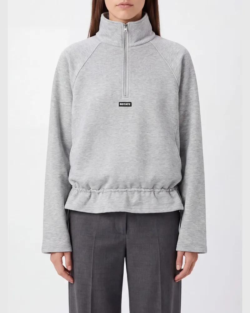 ROTATE Birger Christensen Half-Zip Sweatshirt aus Baumwolle mit Trichterkragen und Rüschensaum Grau