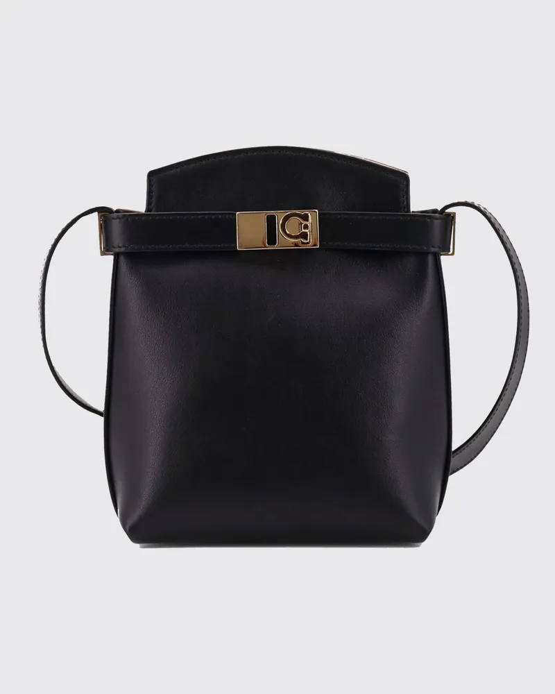 Ferragamo Mini-Beuteltasche aus Kalbsleder mit Gancini-Logo Schwarz