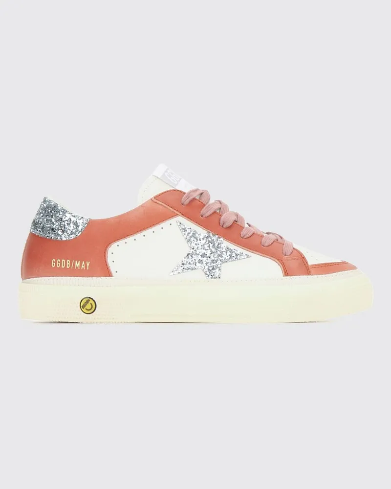 Golden Goose May Sneaker aus Leder und technischem Gewebe mit Glitzer-Logo Weiß