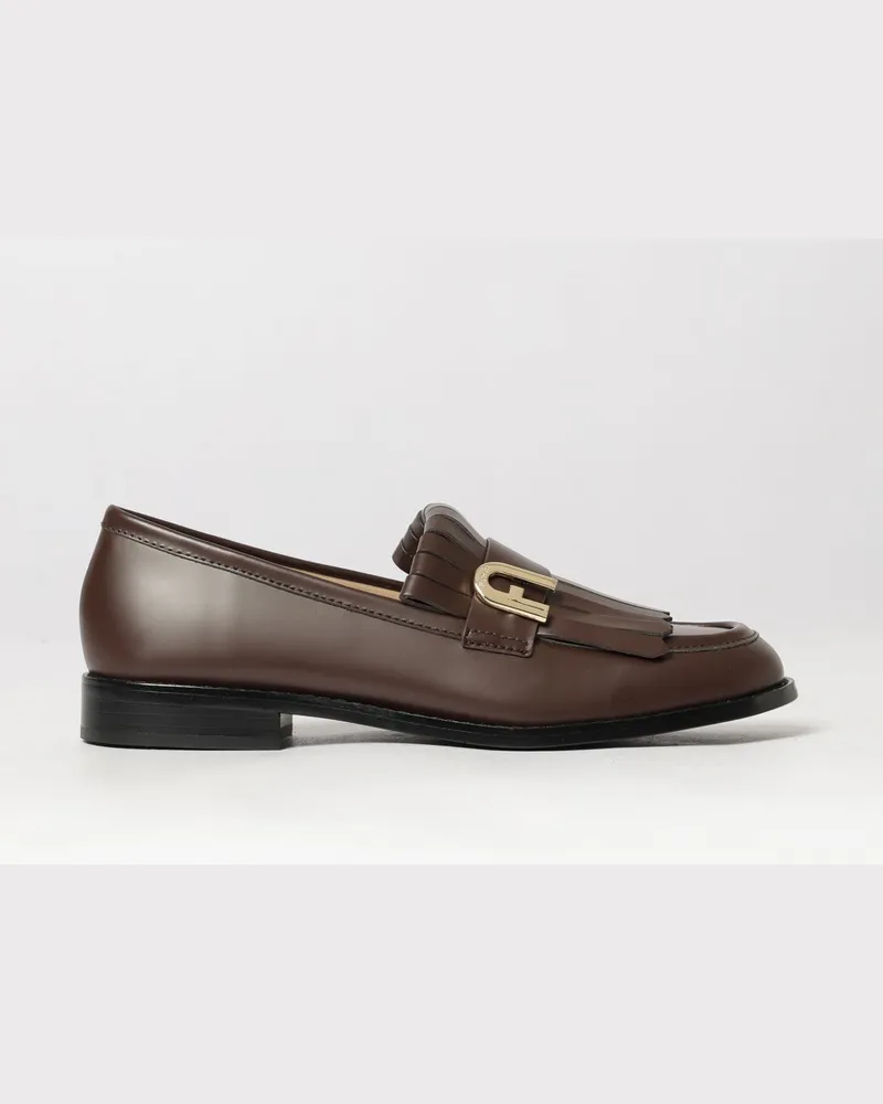 Furla Lidia Penny Loafers aus Glattleder mit Fransen und Metalllogo Braun