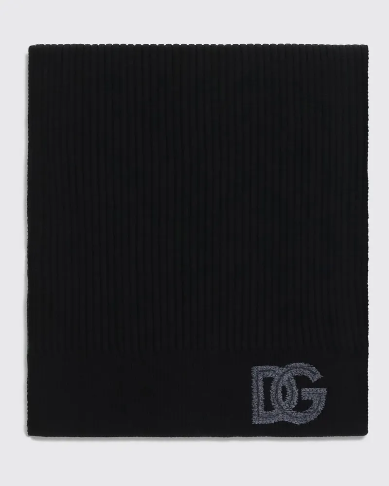 Dolce & Gabbana DOLCE  GABBANA Gerippter Schal Dolce & Gabbana aus Schurwolle mit DG-Monogramm Schwarz