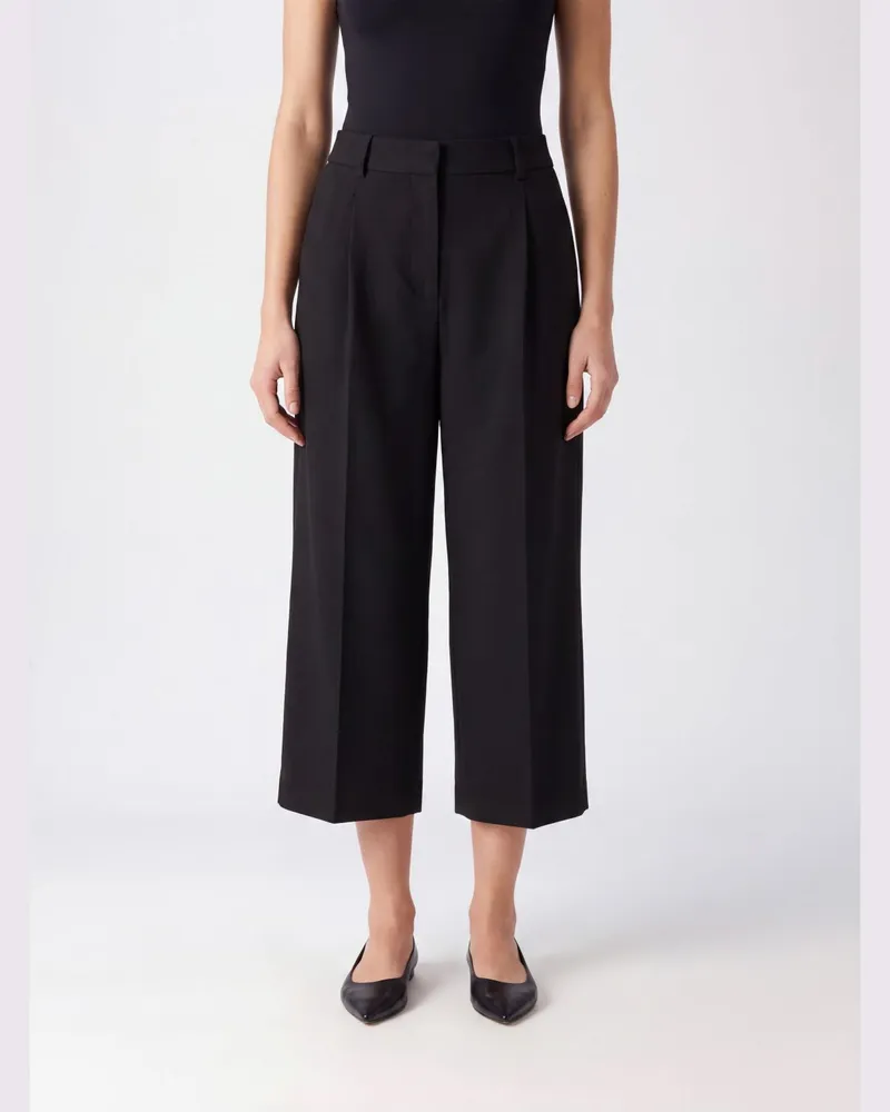 Elisabetta Franchi Hochgeschnittene Cropped-Hose mit weitem Bein von aus Gabardine Schwarz
