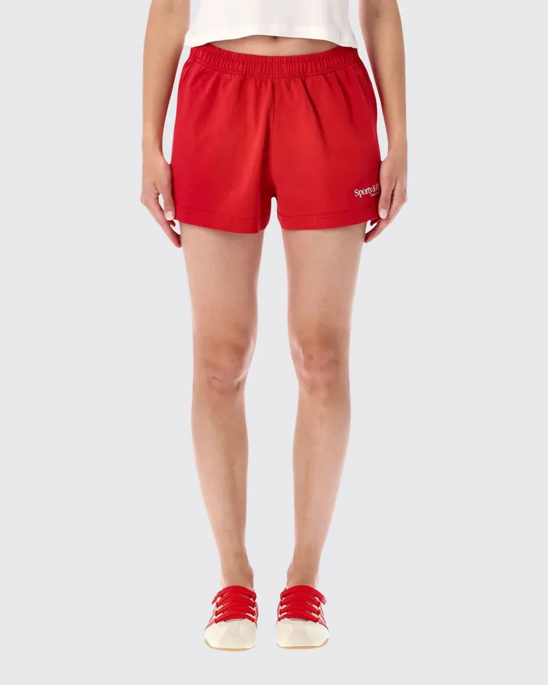 SPORTY & RICH SPORTY  RICH Baumwoll-Jogging-Shorts Sporty & Rich mit kontrastierendem gesticktem Logo Weiß