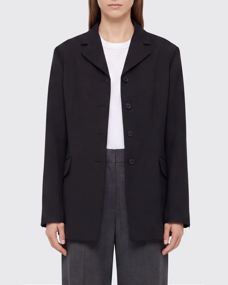 Jil Sander Kurzer Einreiher-Mantel aus Schurwolle von mit überschnittenen Schultern Schwarz