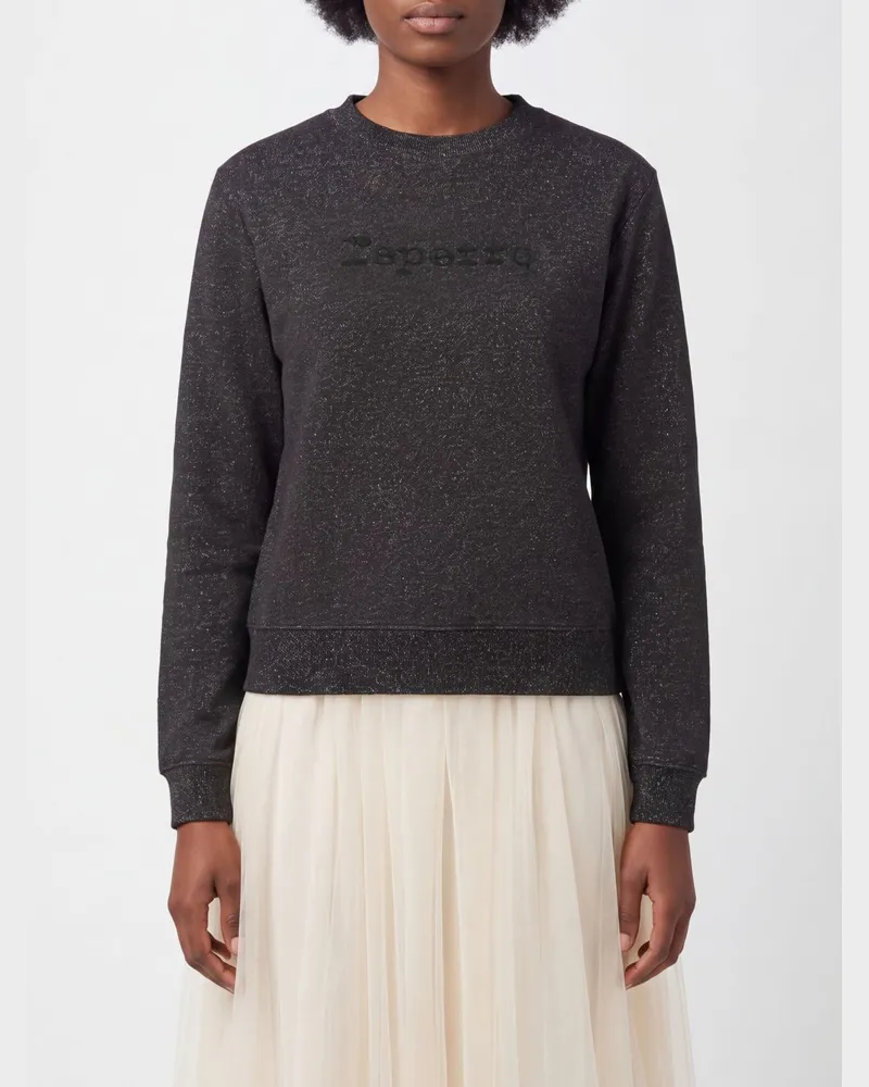 Repetto Rundhals-Sweatshirt aus Lurex-Baumwollmischung mit gesticktem Logo Schwarz