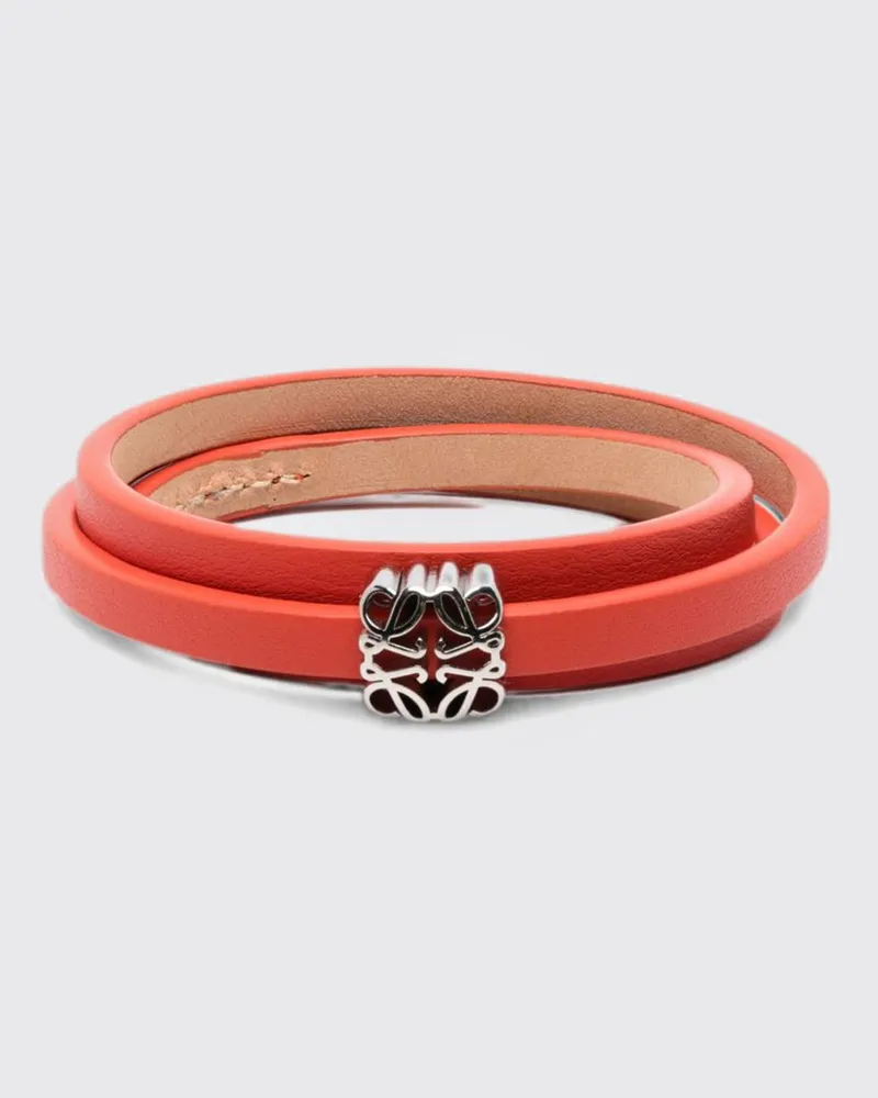 Loewe Anagram mehrreihiges Kalbslederarmband mit Metallmonogramm Orange