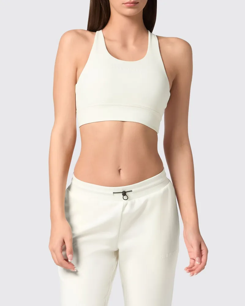 Philipp Plein Gekürztes Slim-Fit-Sporttop aus Jersey mit überkreuzten Trägern Weiß