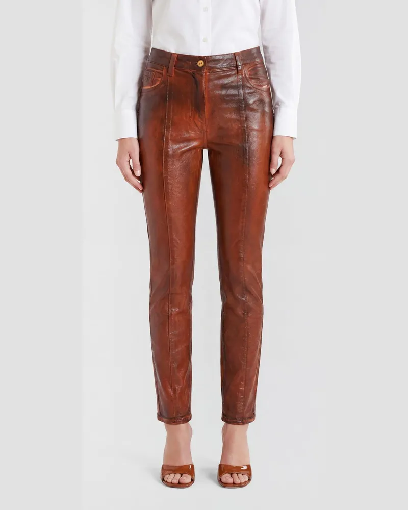 Elisabetta Franchi High-Waist Skinny-Jeans von aus Stretch-Denim mit Used-Effekt Braun