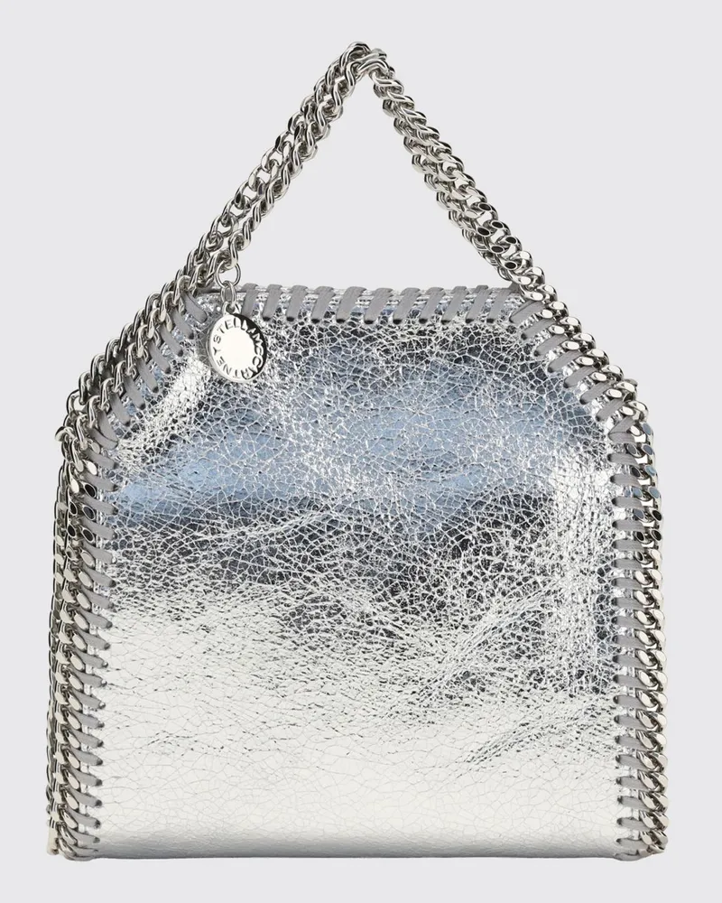 Stella McCartney Falabella Mini-Tote aus Kunstleder in Knitteroptik Silber