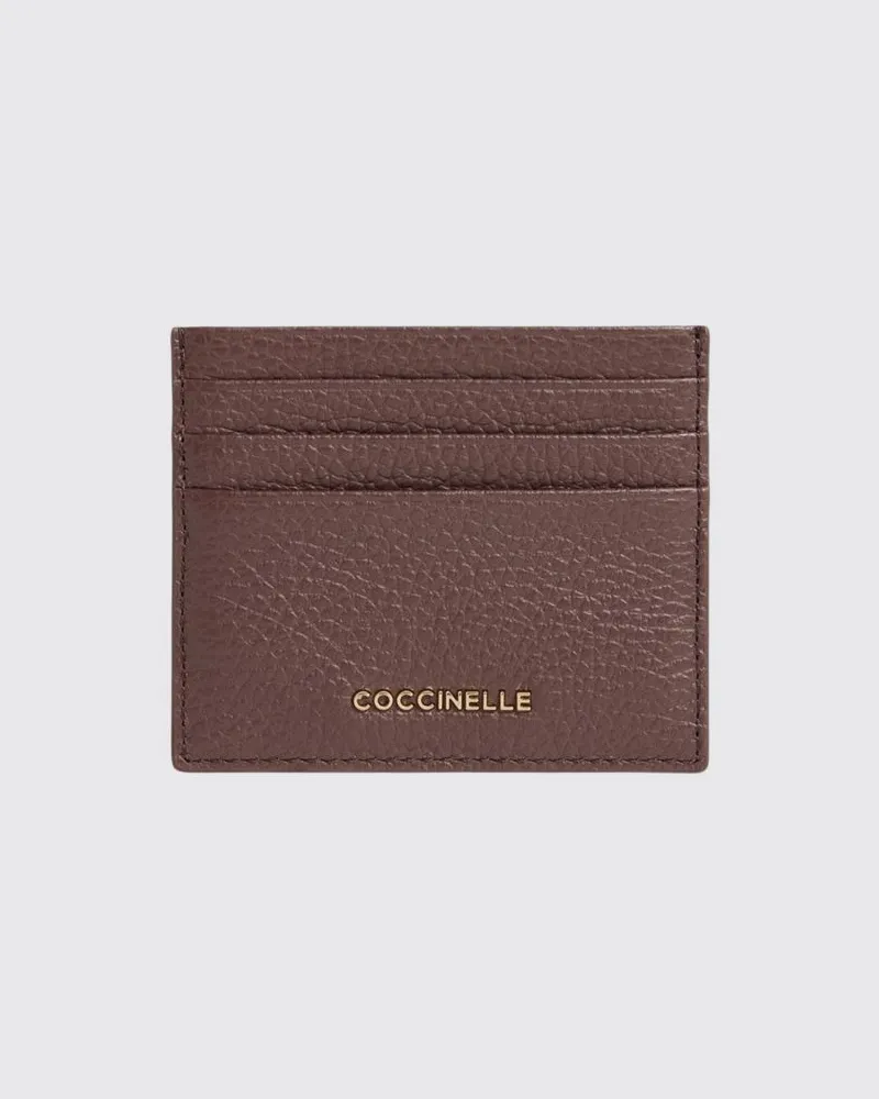 Coccinelle Flaches Metallic Soft Kartenetui aus genarbtem Leder mit Metalllogo Red