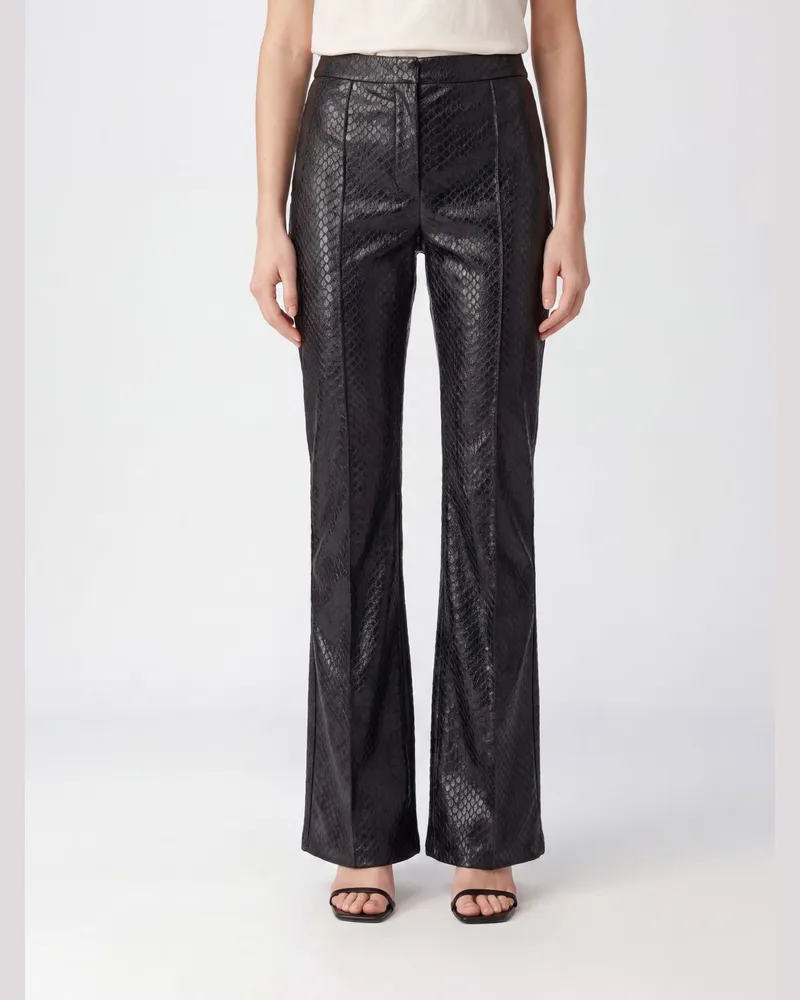 Elisabetta Franchi Ausgestellte High-Waist-Hose aus Kunstleder mit Python-Print Schwarz